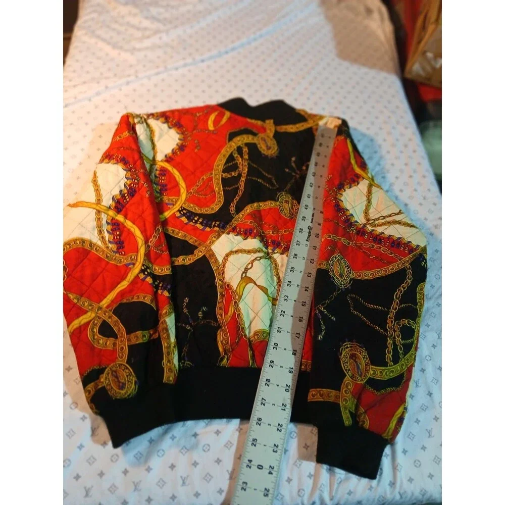 VTG First Option MADE IN USA Black Red Gold Chain Full-Zip Jacket Men's S Small
